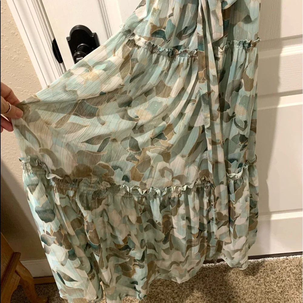 Calvin Klein Lurex Chiffon Floral Print Sleeveless Tiered Maxi Dress NWT - Picture 6 of 10